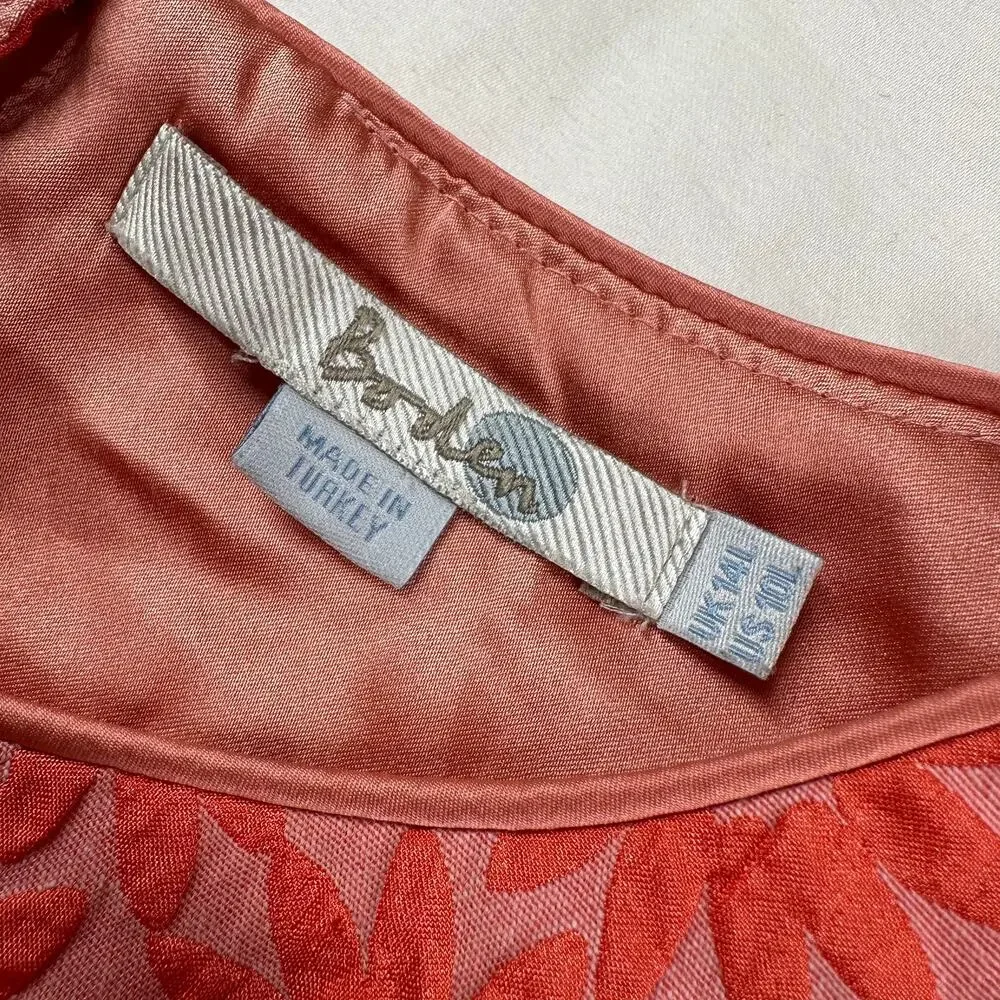 Boden Dress Women 10 Long Coral Orange Daisy Jacquard Floral Sheath Pockets - Picture 4 of 12